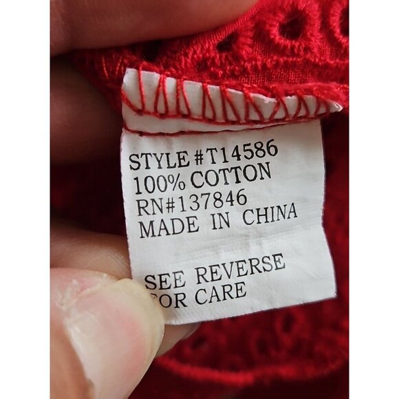 KONTROL CONTEMPORARY Eyelet Top Blouse Off the Shoulder Women's Red Size XL - Picture 5 of 7